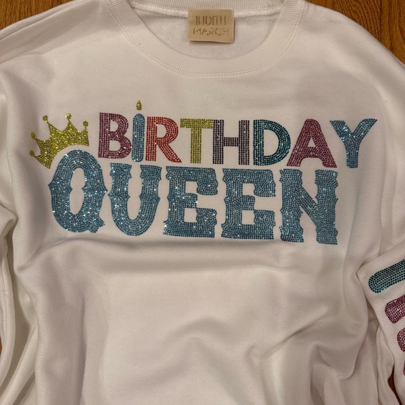 JUDITH MARCH BIRTHDAY QUEEN WHITE PULLOVER EMBELLISHED COTTON Size 1X - Picture 5 of 10